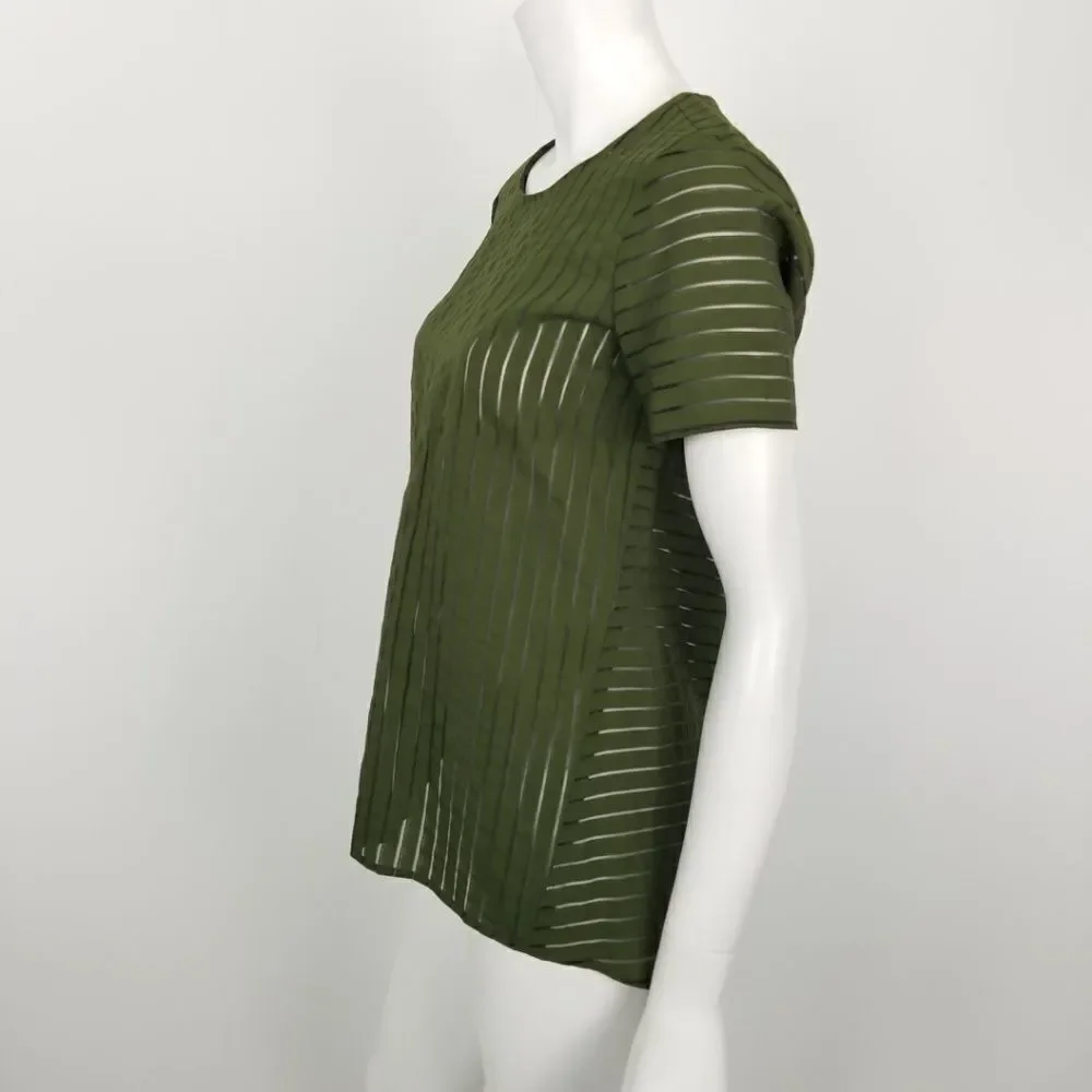 J. Crew Olive Green Shadow Stripe Top Size 0